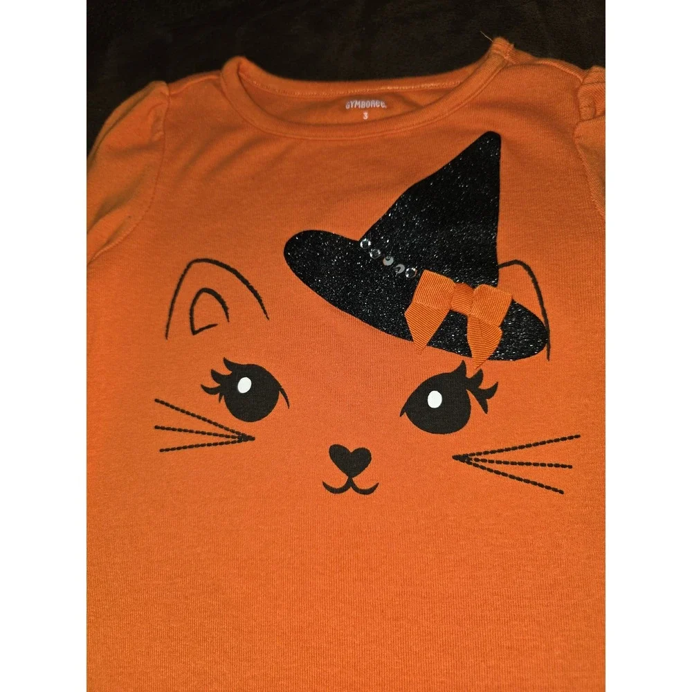 Gymboree falling for feathers witch hat cat autumn Halloween top size 3